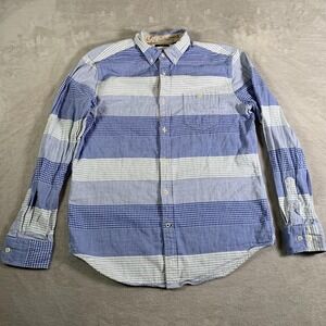 Nautica‎ Shirt Mens Medium Blue White Slim Fit Button Down Check Stripe Gingham